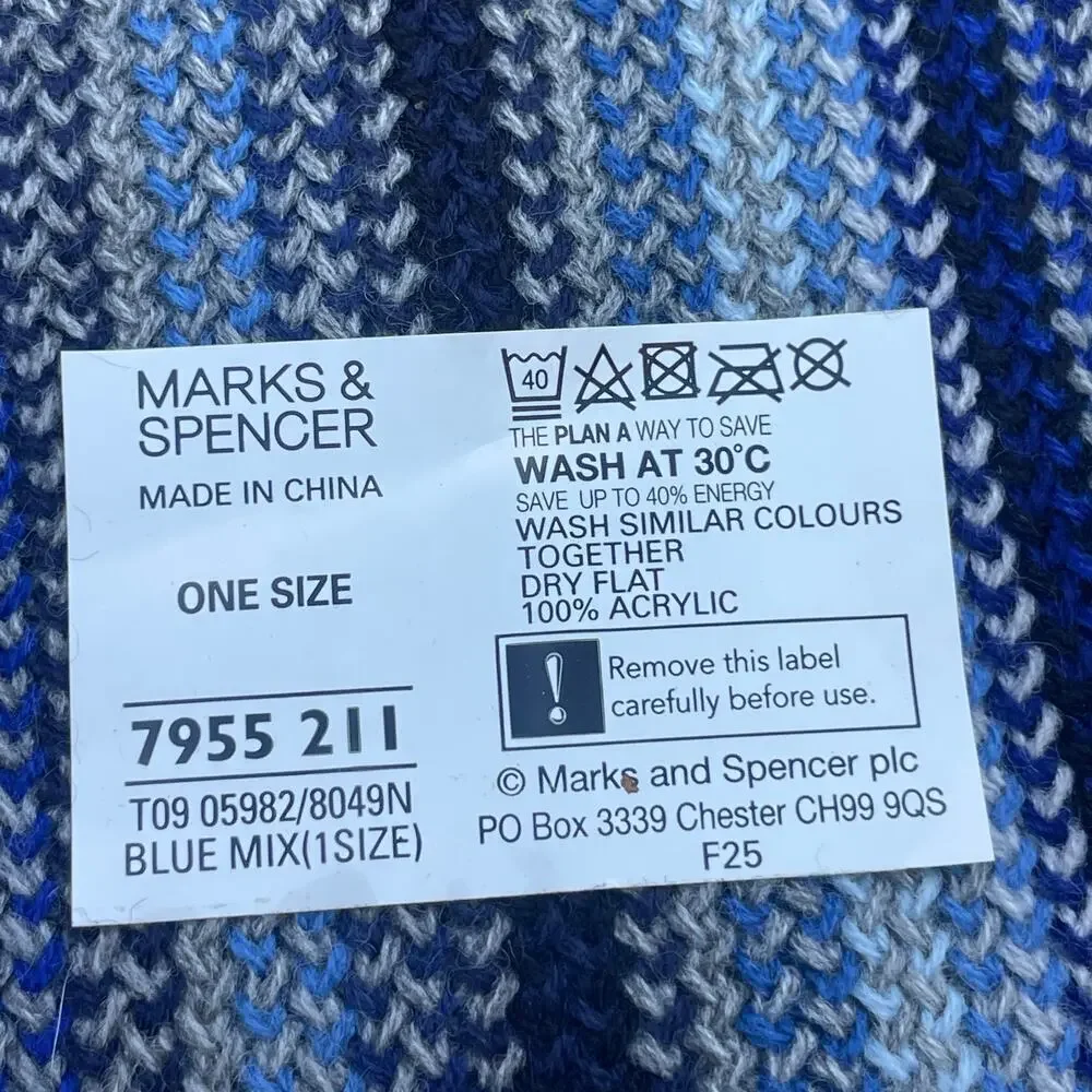 Marks & Spencer Blue Monochromatic Ombre Stripe Winter Knit Scarf Fringe NEW
